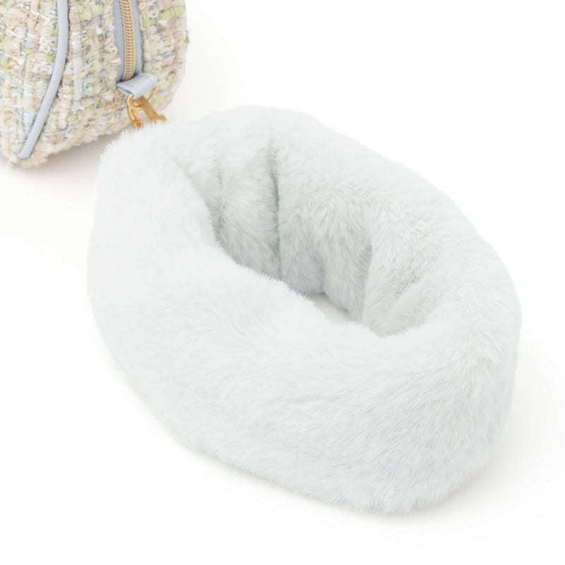 Tweed Fur Pouch Small Light Blue