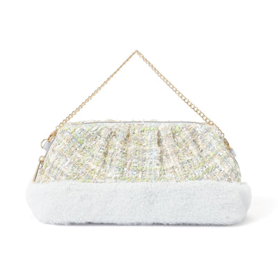 Tweed Fur Wire Pouch Light Blue