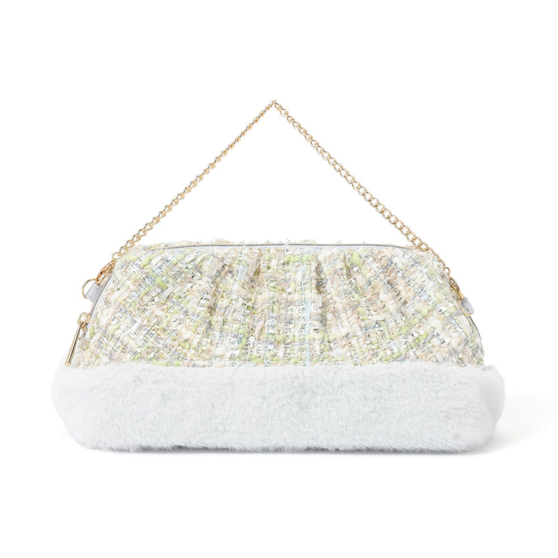 Tweed Fur Wire Pouch Light Blue