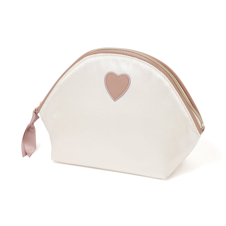 Heart Patch Satin Pouch Small Ivory
