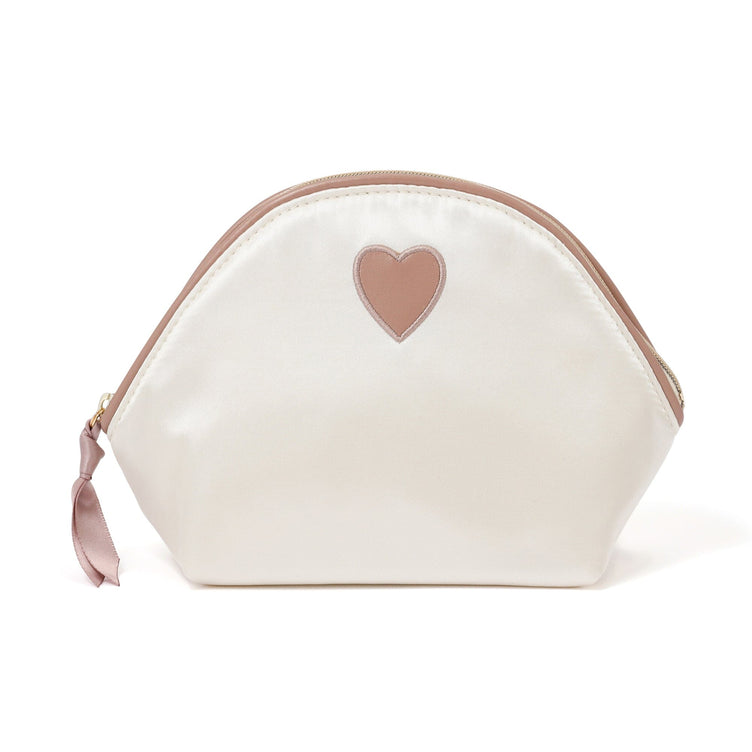 Heart Patch Satin Pouch Small Ivory