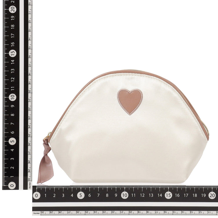 Heart Patch Satin Pouch Small Ivory