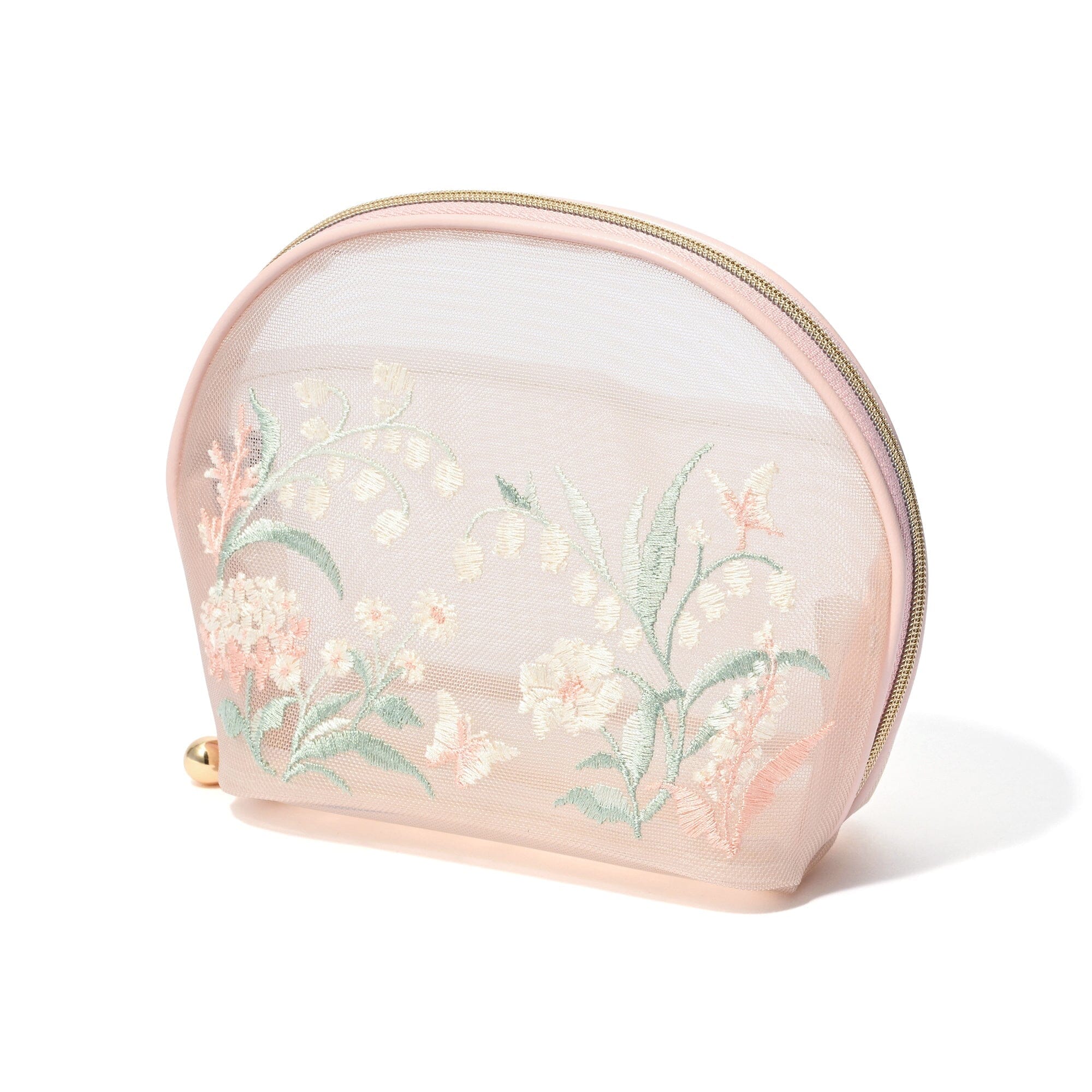 Mesh Embroidery Pouch Small Pink