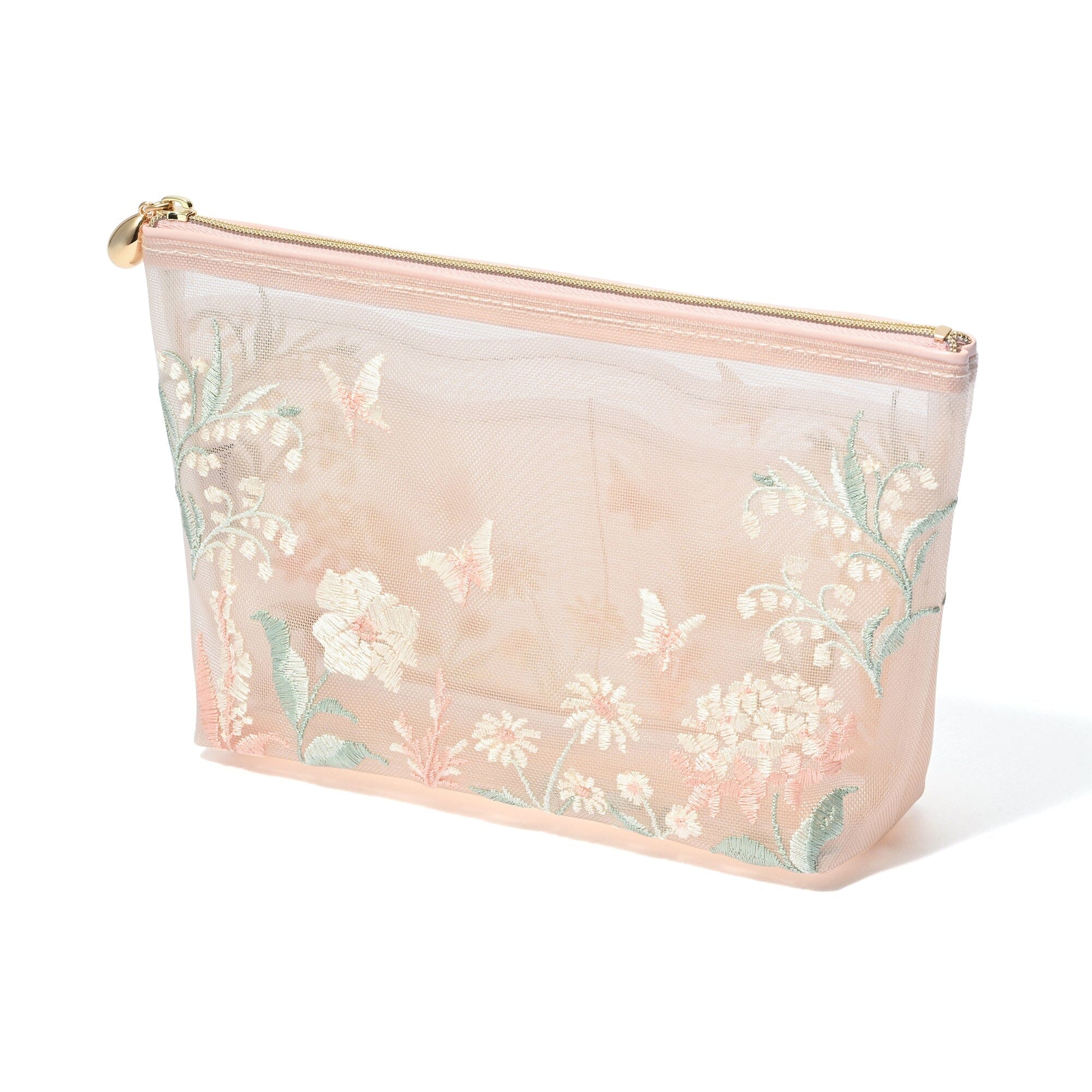 Mesh Embroidery Pouch Large Pink