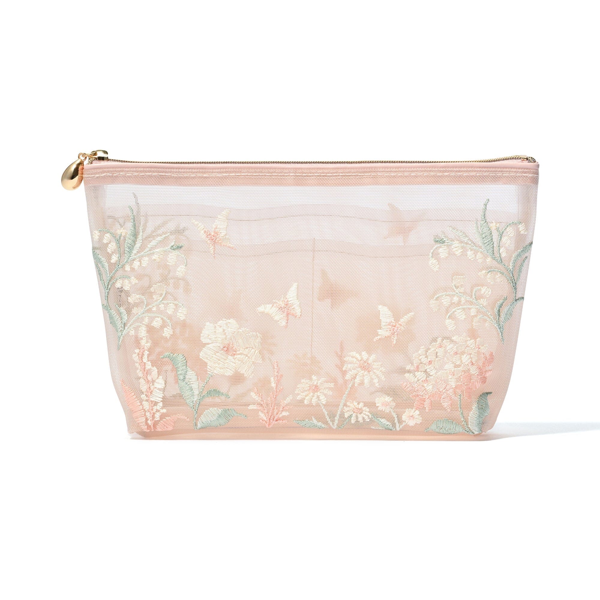 Mesh Embroidery Pouch Large Pink