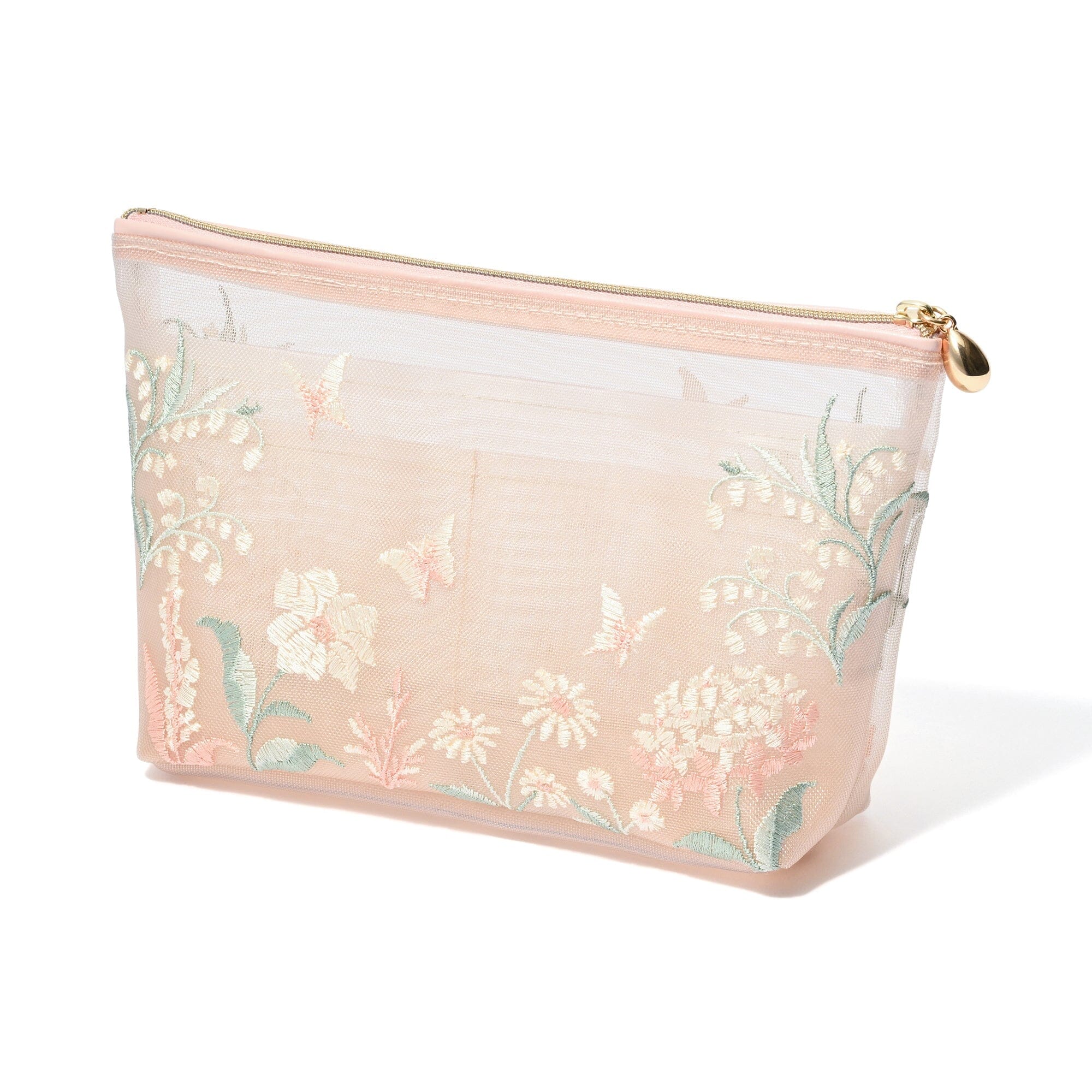 Mesh Embroidery Pouch Large Pink