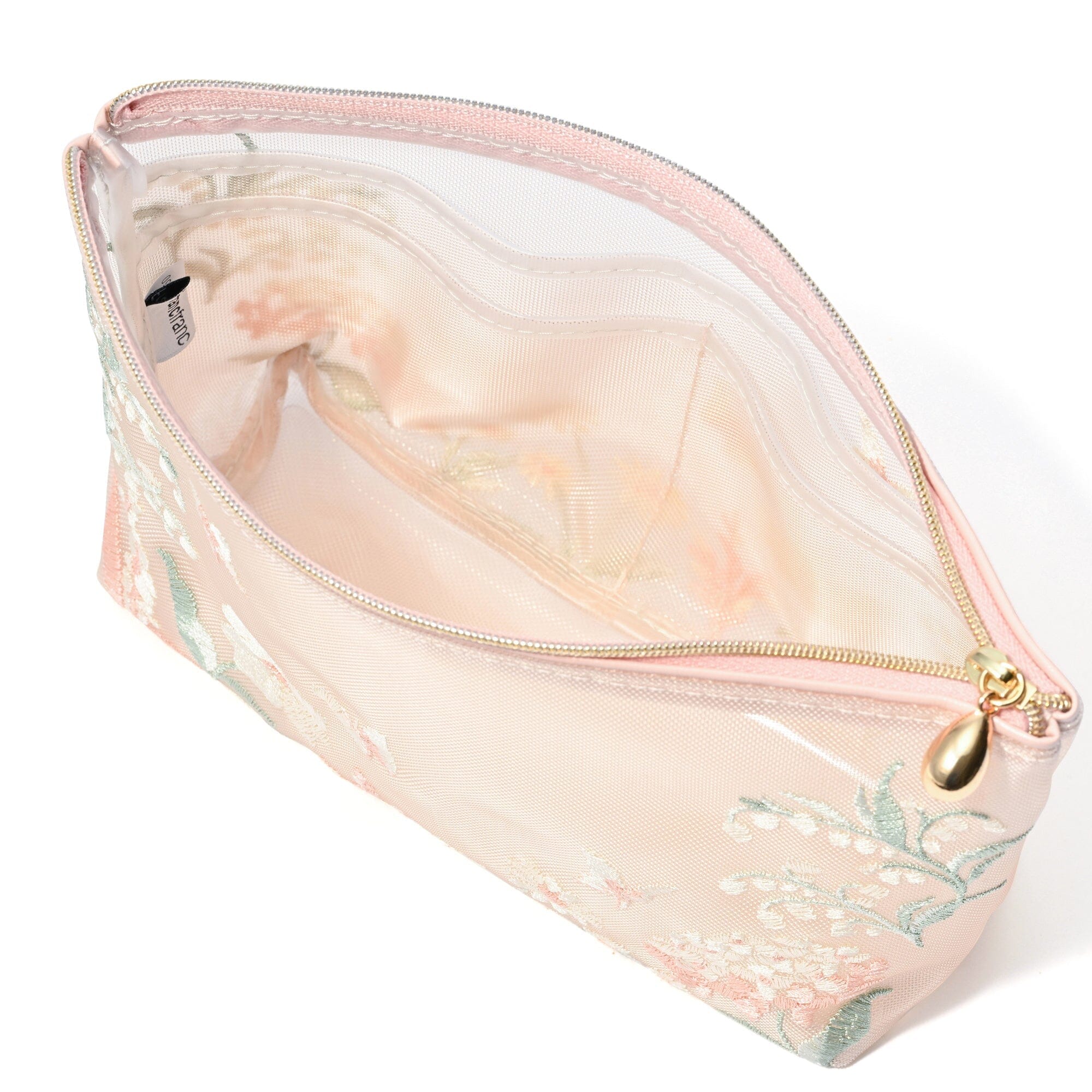 Mesh Embroidery Pouch Large Pink
