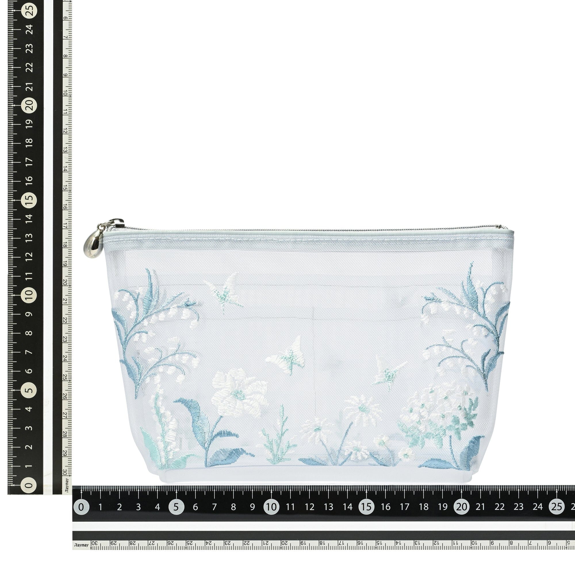 Mesh Embroidery Pouch Large Light Blue