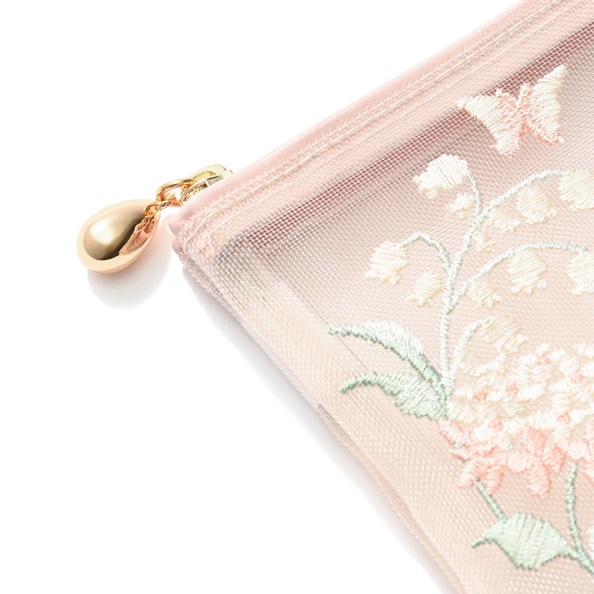 Mesh Embroidery Mini Flat Pouch Pink