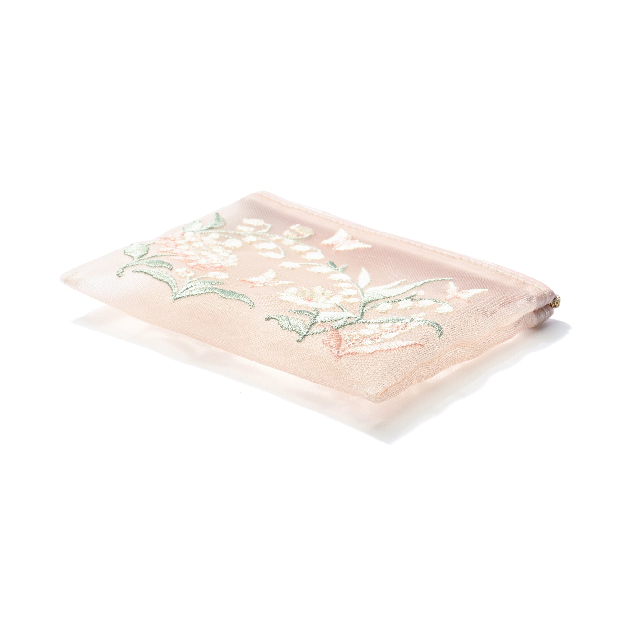 Mesh Embroidery Mini Flat Pouch Pink