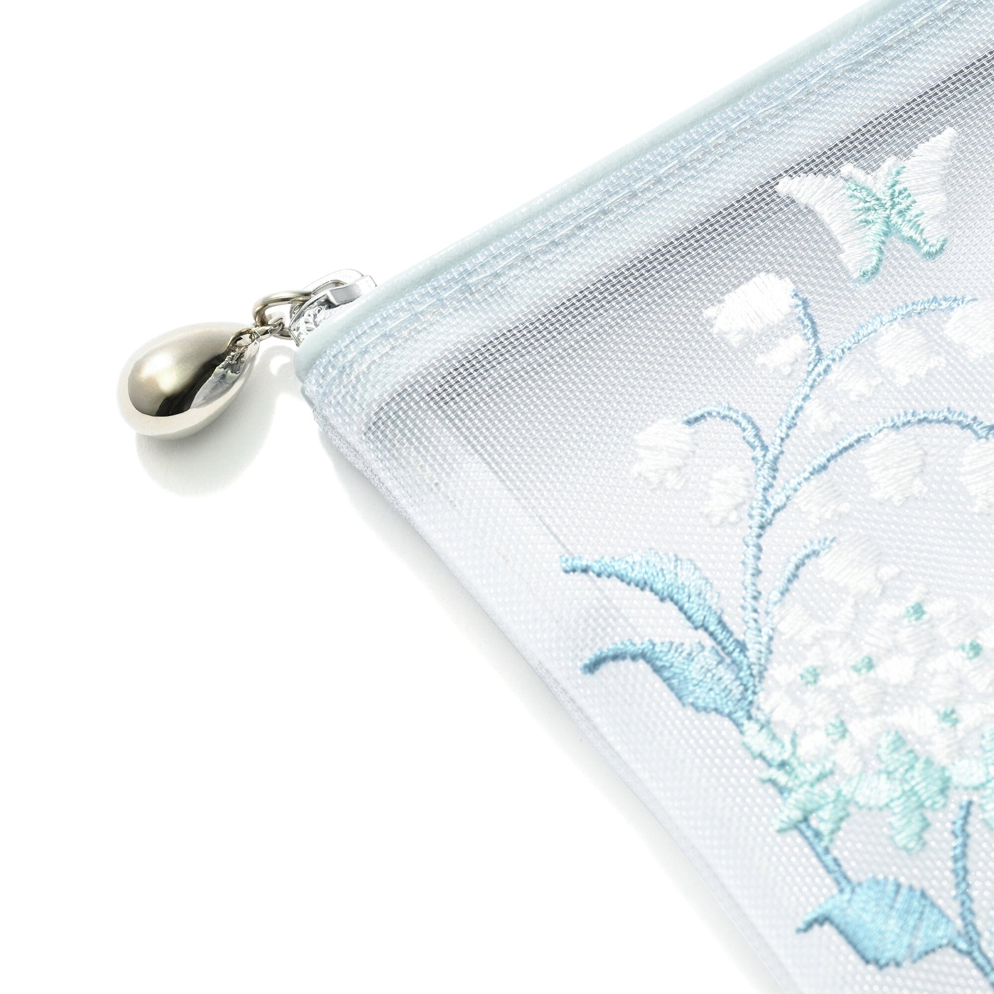 Mesh Embroidery Mini Flat Pouch Light Blue