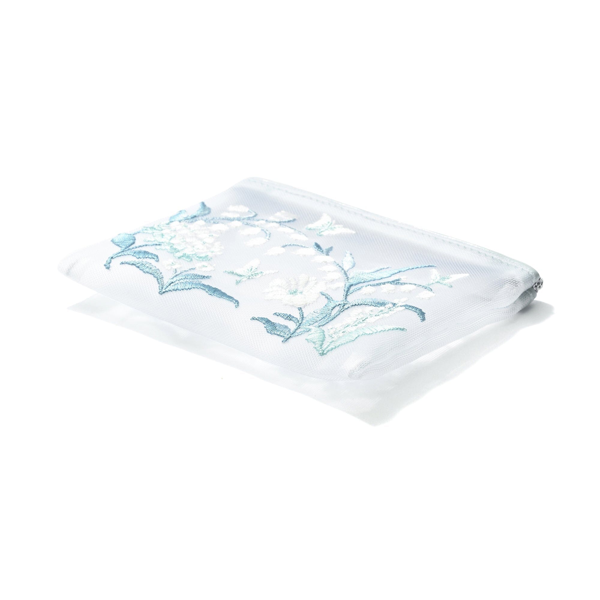 Mesh Embroidery Mini Flat Pouch Light Blue