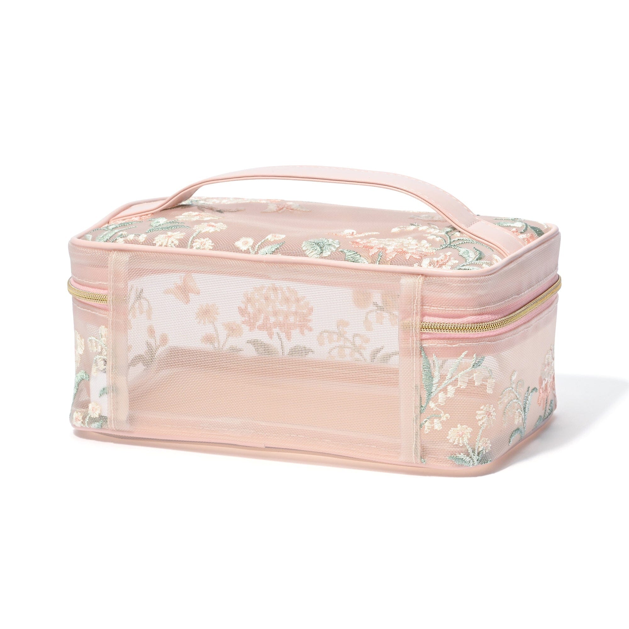 Mesh Embroidery Vanity Pouch Small Pink