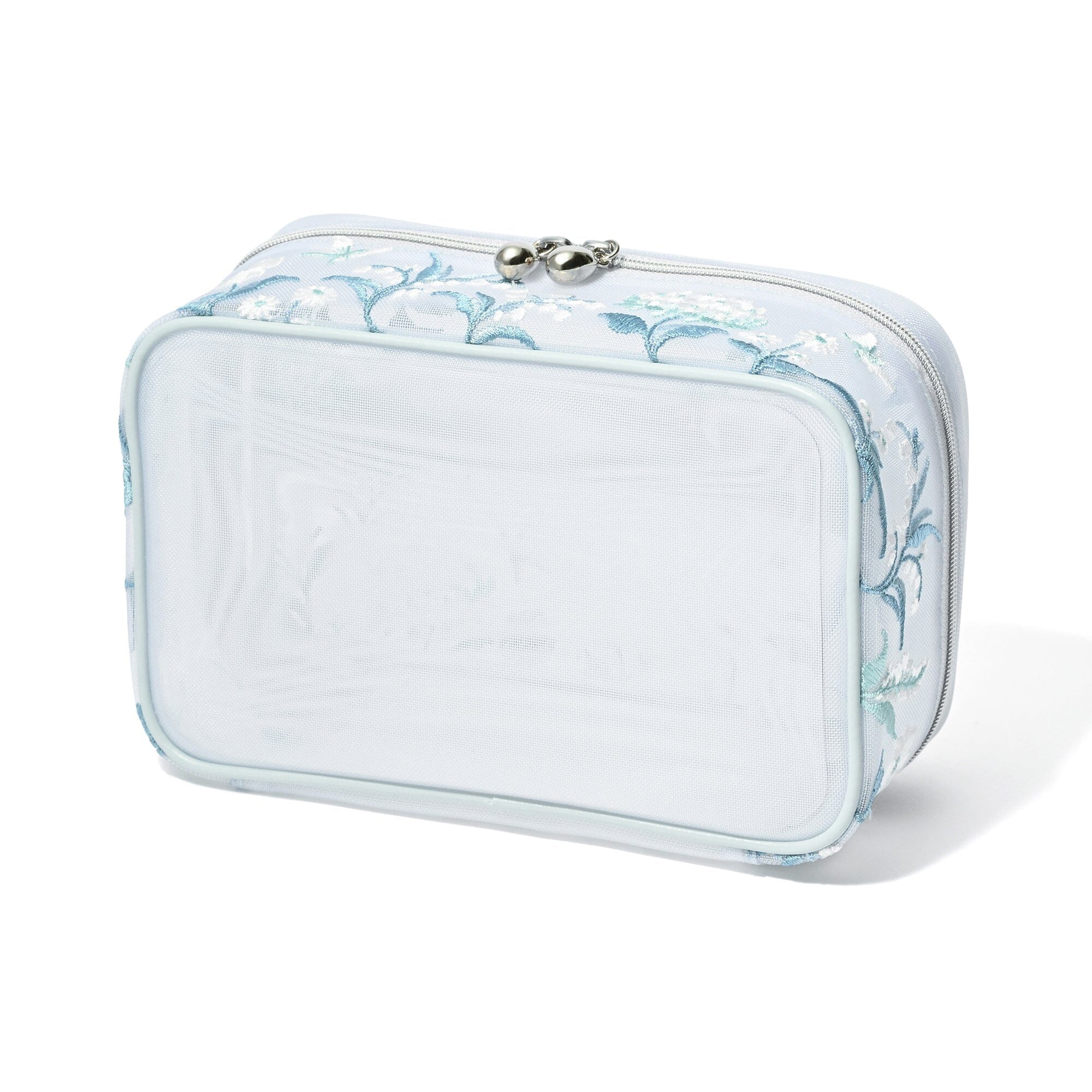 Mesh Embroidery Vanity Pouch Small Light Blue