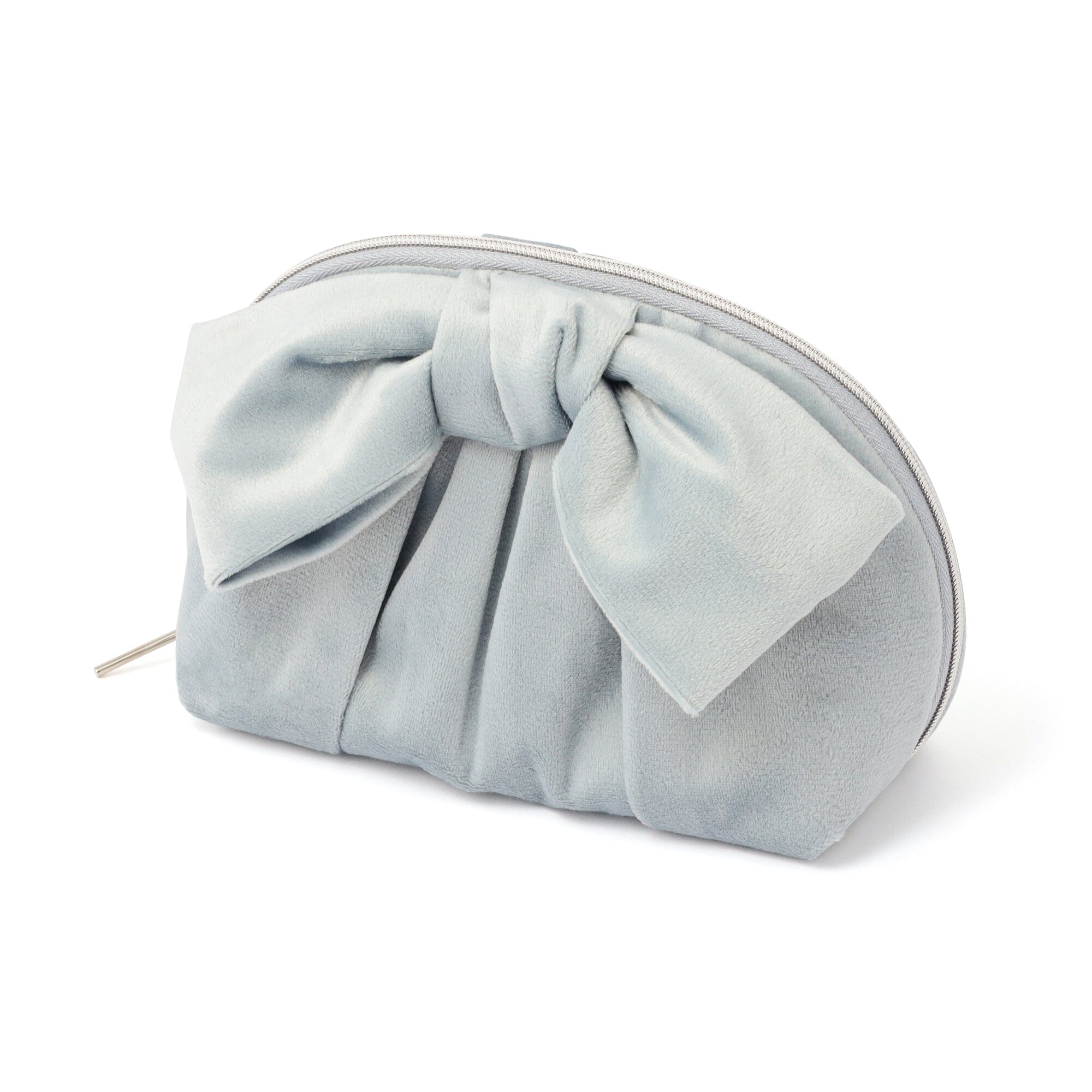 Velour Ribbon Pouch S Light Blue