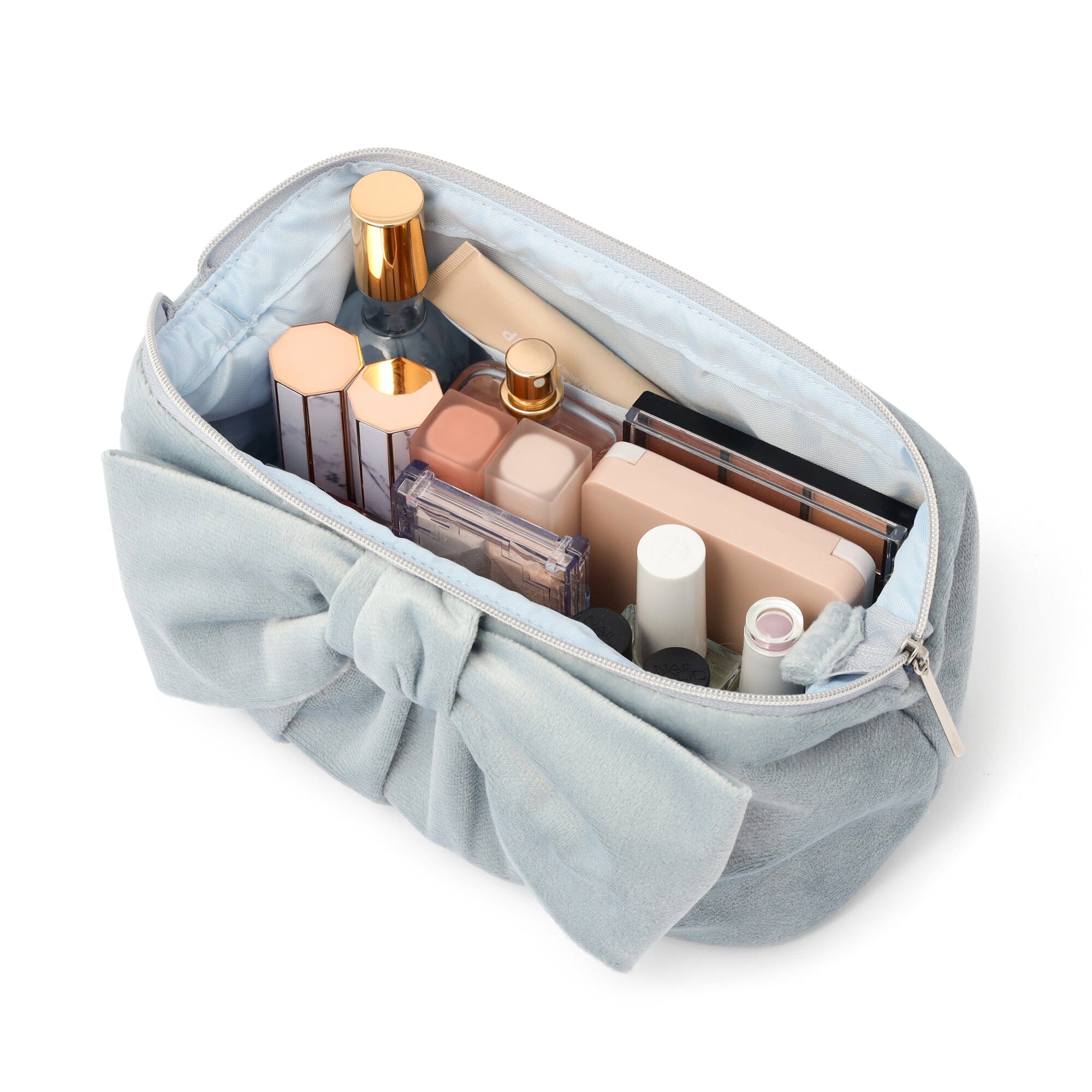 Velour Ribbon Wire Pouch Light Blue