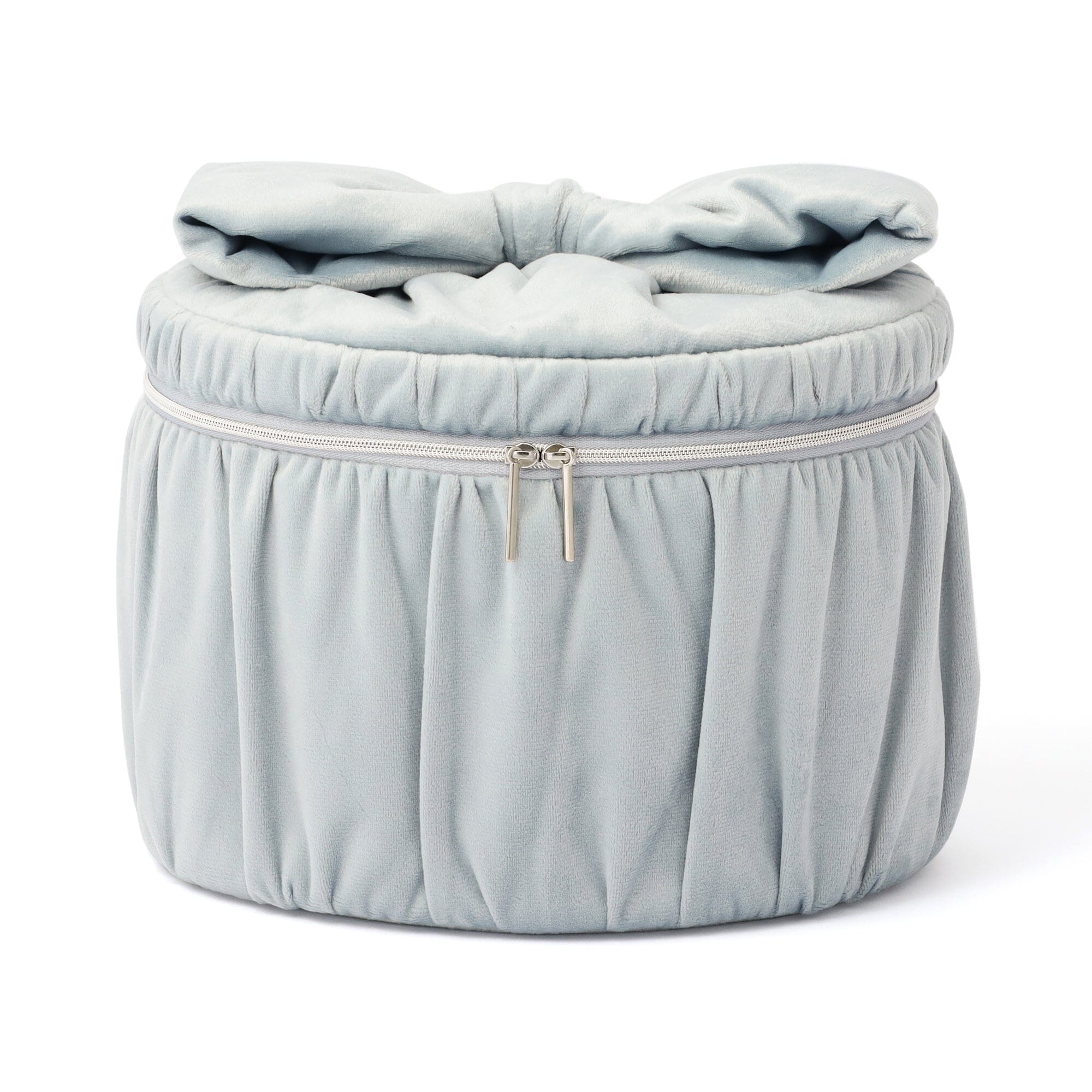 Velour Ribbon Vanity Pouch L Light Blue