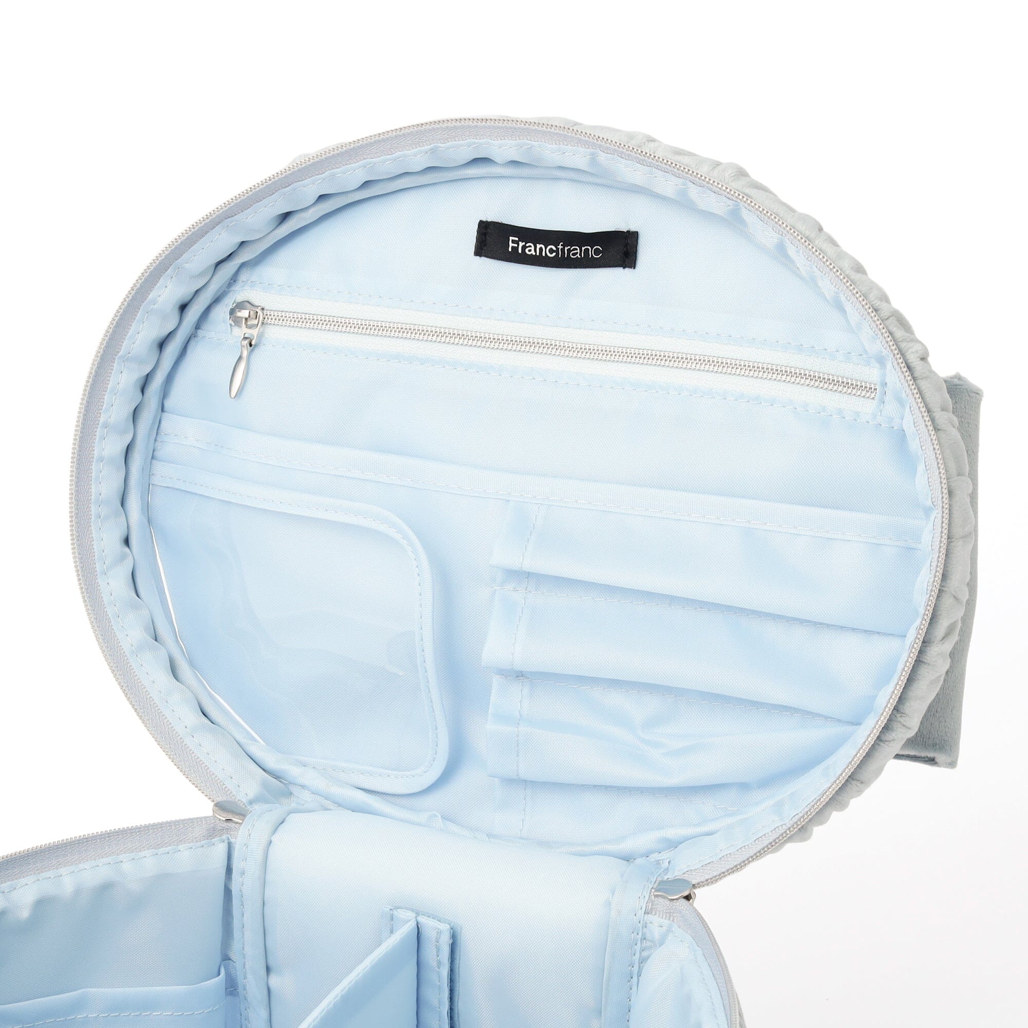 Velour Ribbon Vanity Pouch L Light Blue