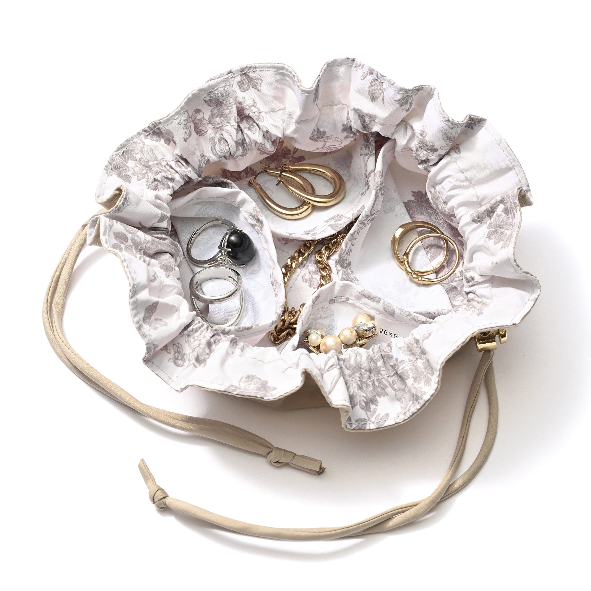 Accessory Drawstring Pouch Classic Flower Design  Pink