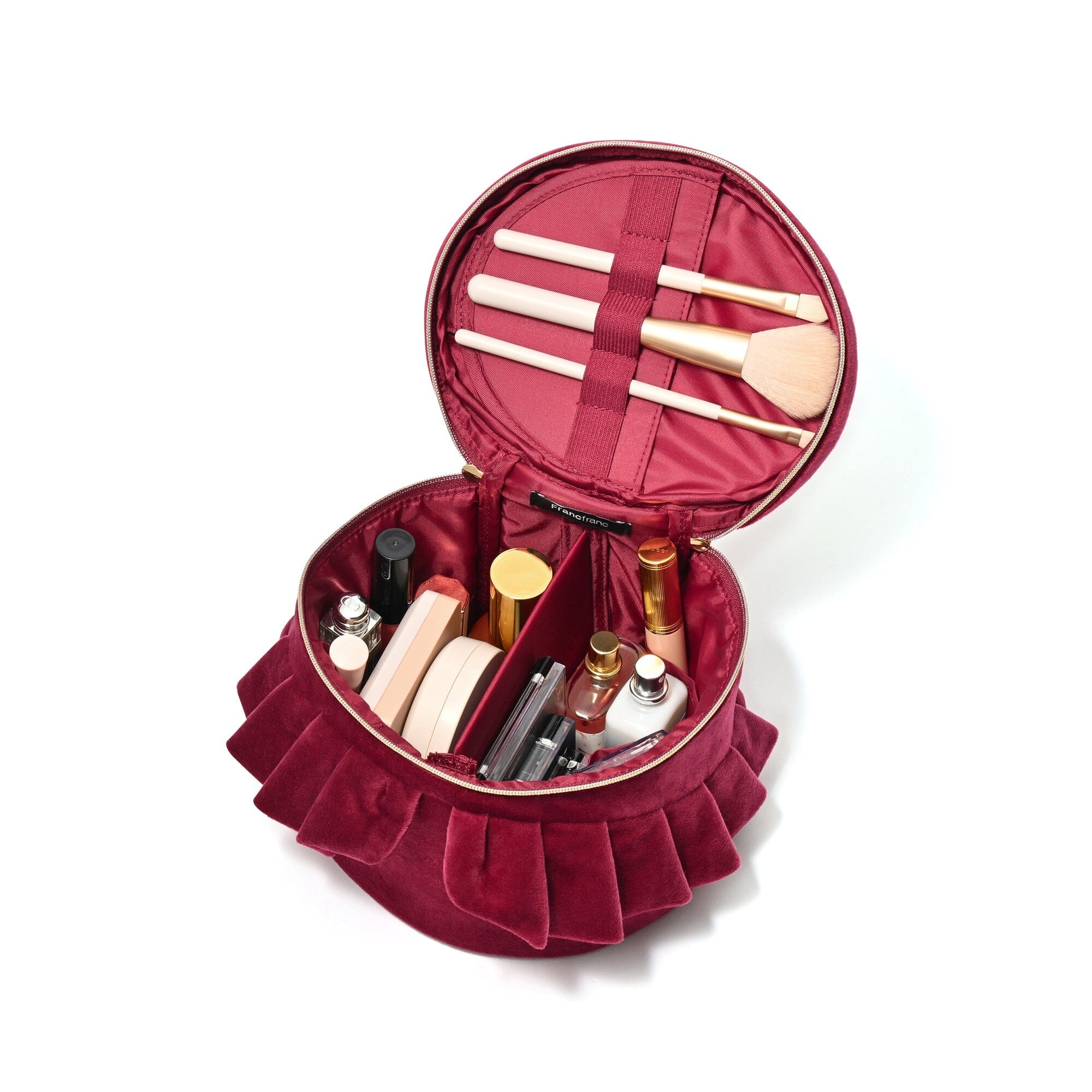 Velour Frill Vanity Pouch S Wine