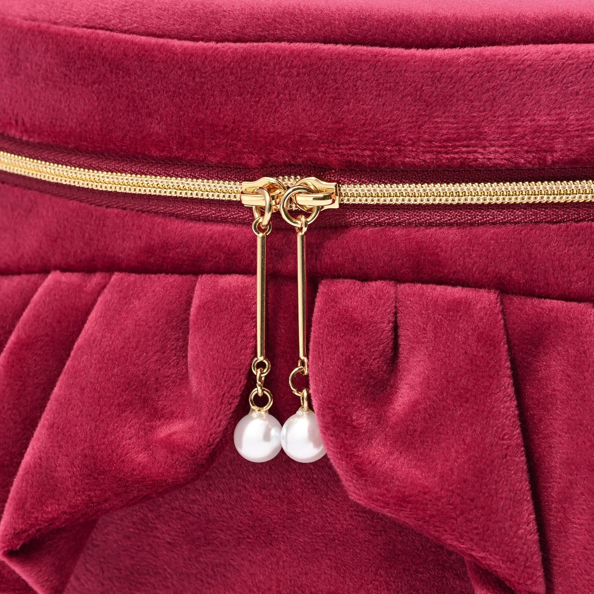 Velour Frill Vanity Pouch L Wine