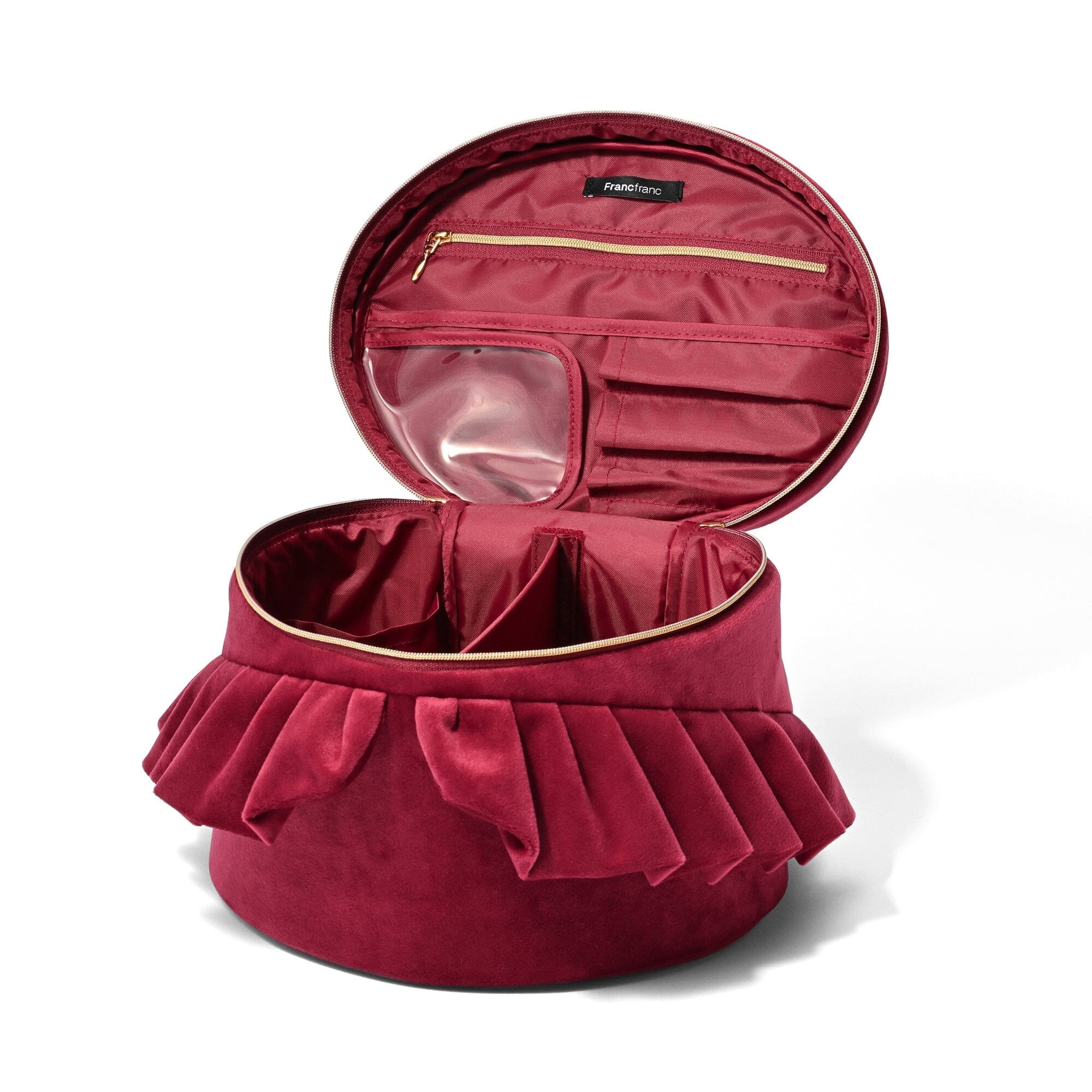 Velour Frill Vanity Pouch L Wine