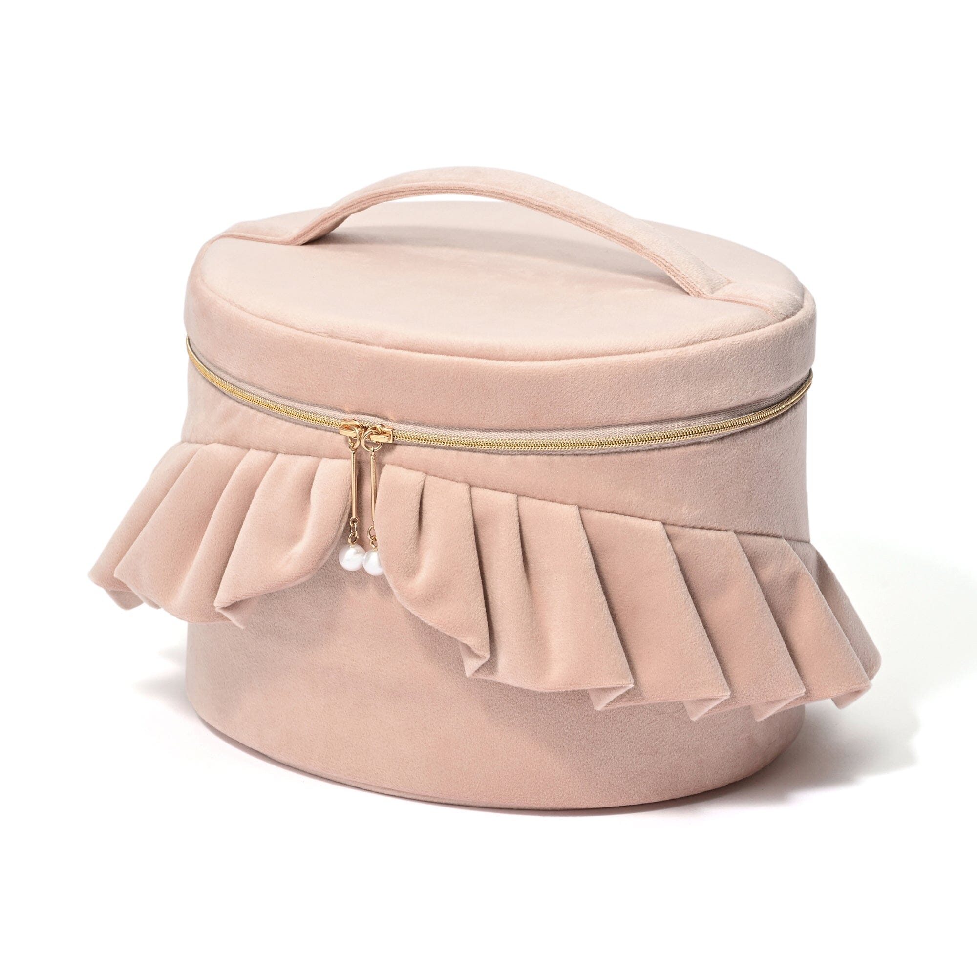 Velour Frill Vanity Pouch L Pink