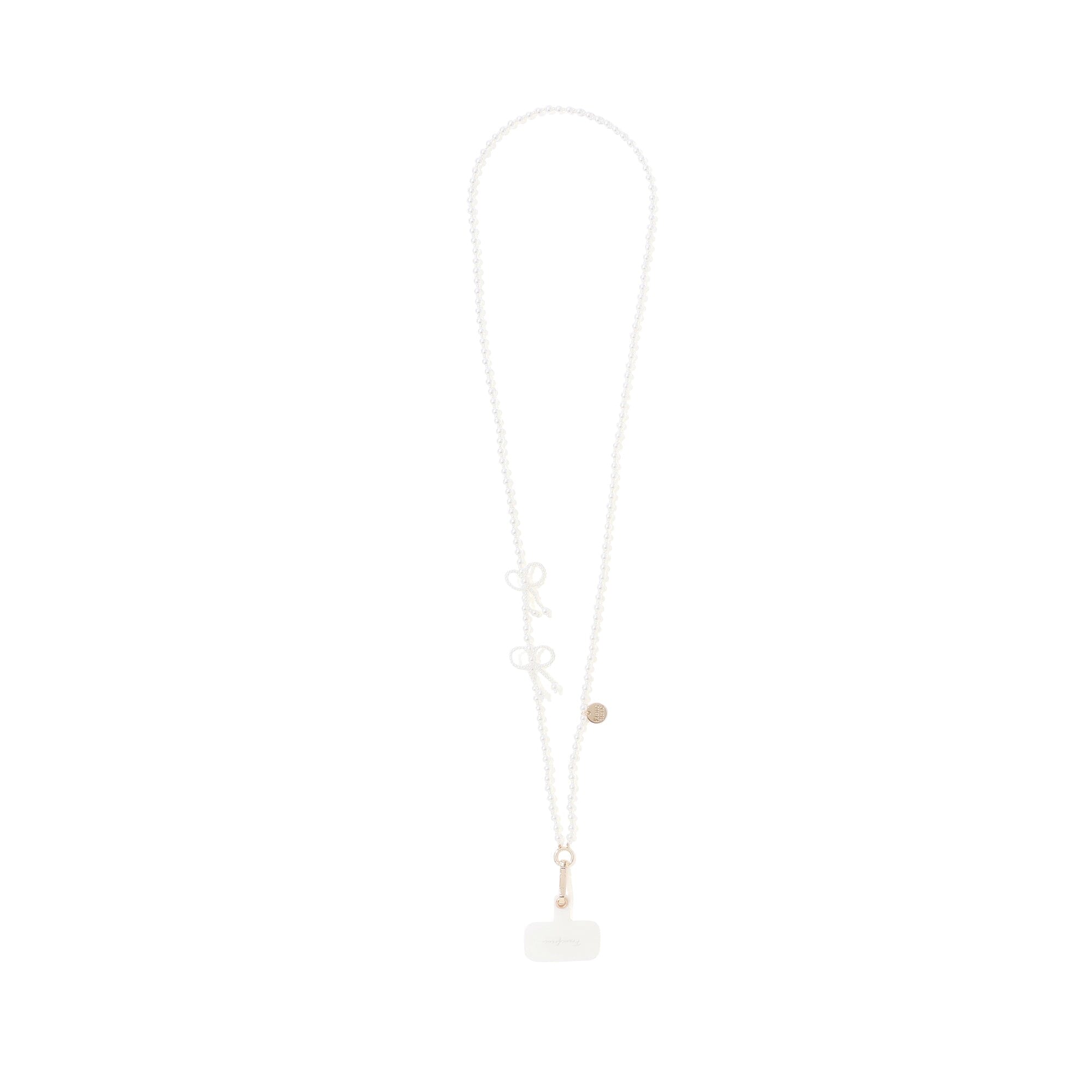 Smartphone strap pearl ribbon white