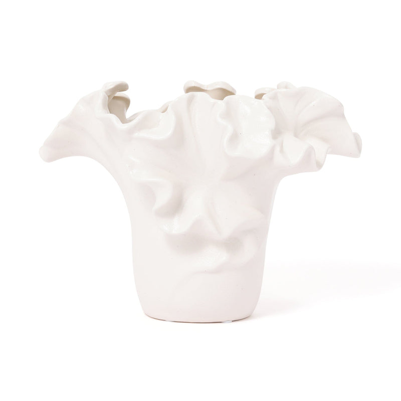 Ceramic Ruffle Flower vase Small White