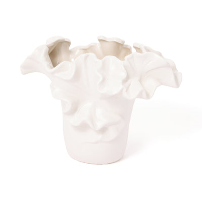 Ceramic Ruffle Flower vase Small White