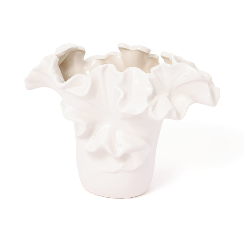 Ceramic Ruffle Flower vase Small White