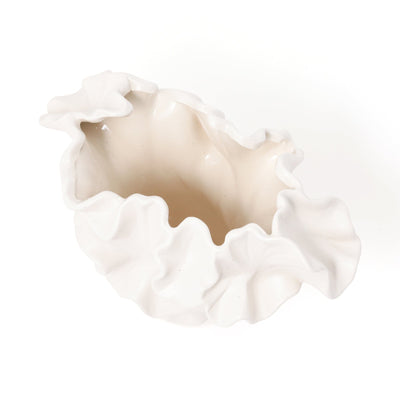Ceramic Ruffle Flower vase Small White