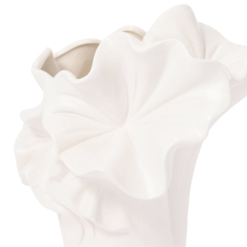 陶瓷波浪形褶邊花瓶 中型 白色