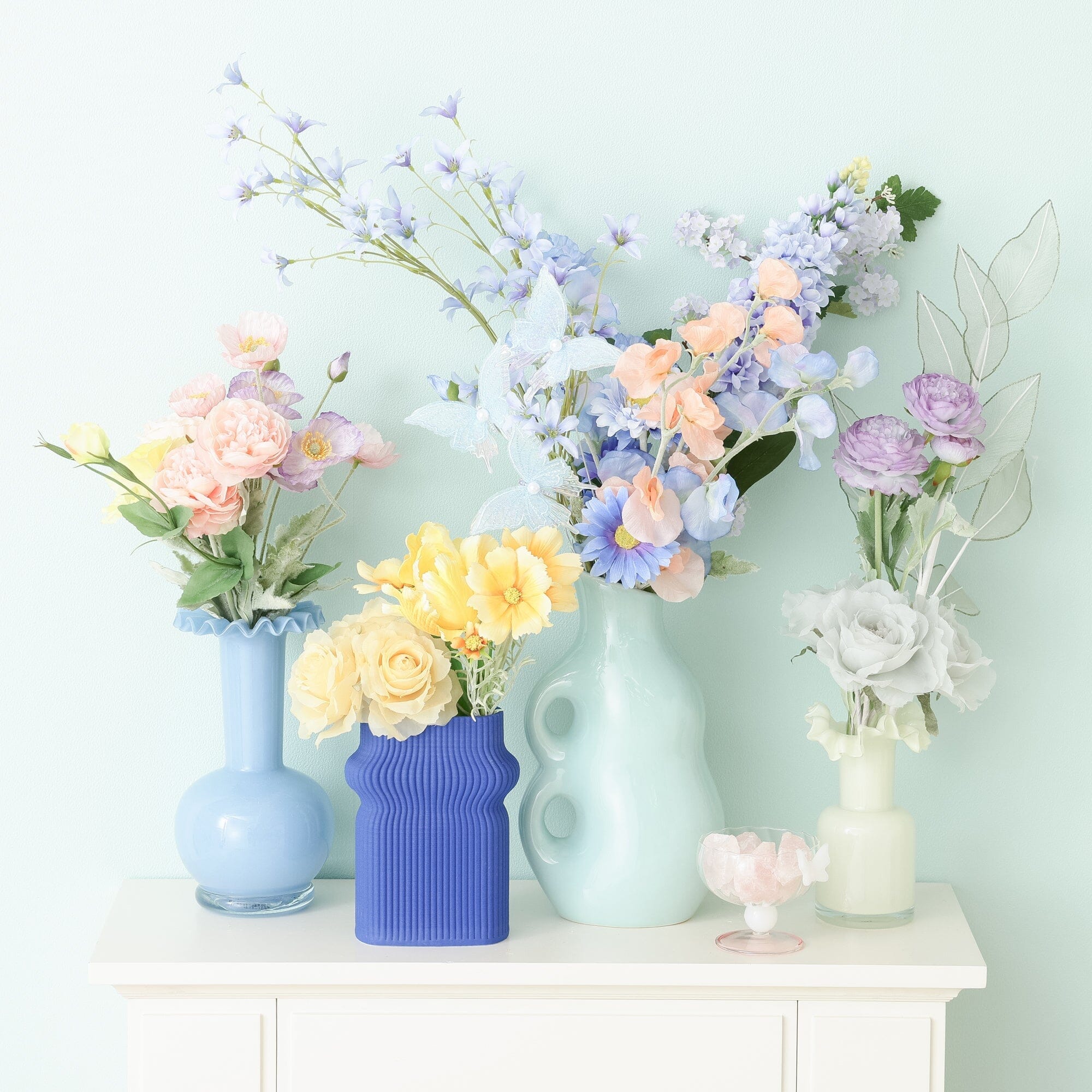 Ceramic 3D Flower Vase Medium Blue