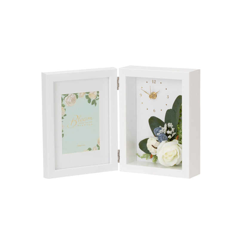 Flower Photo Frame With Clock White