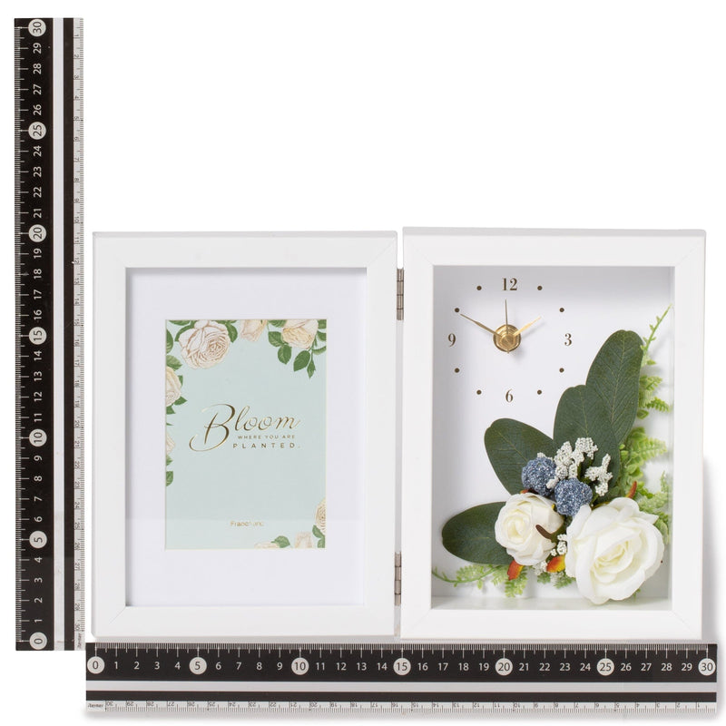 Flower Photo Frame With Clock White