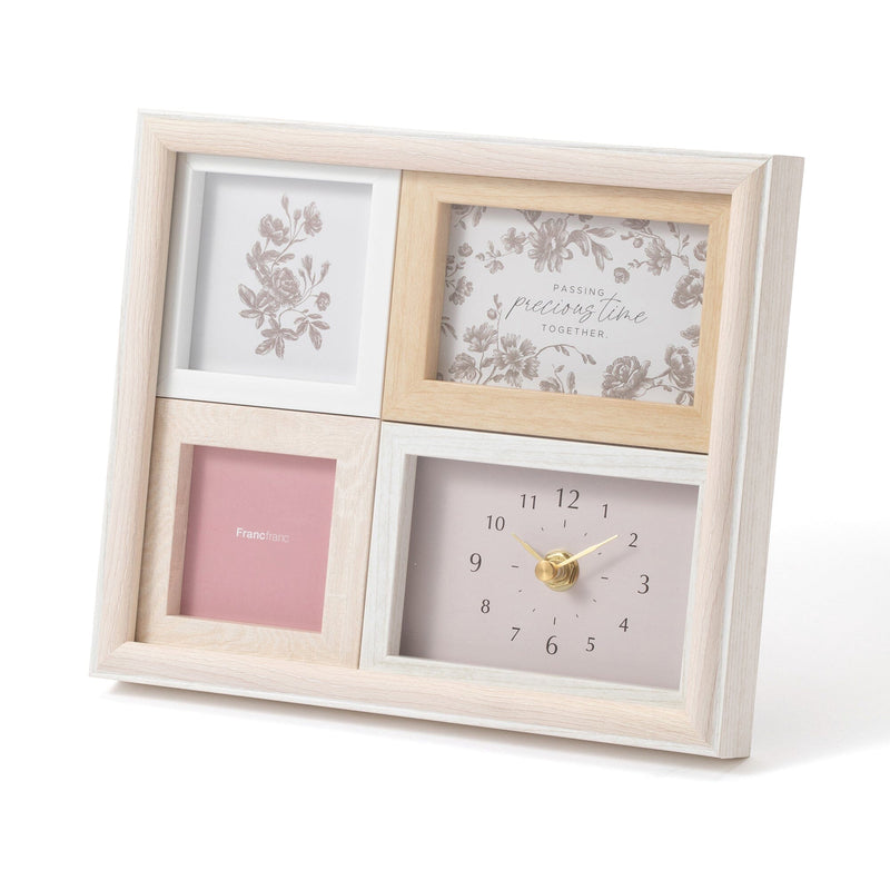 Natural Photo Frame With Clock White