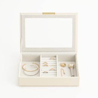 Stacking Jewelry Box with Display Lid Beige