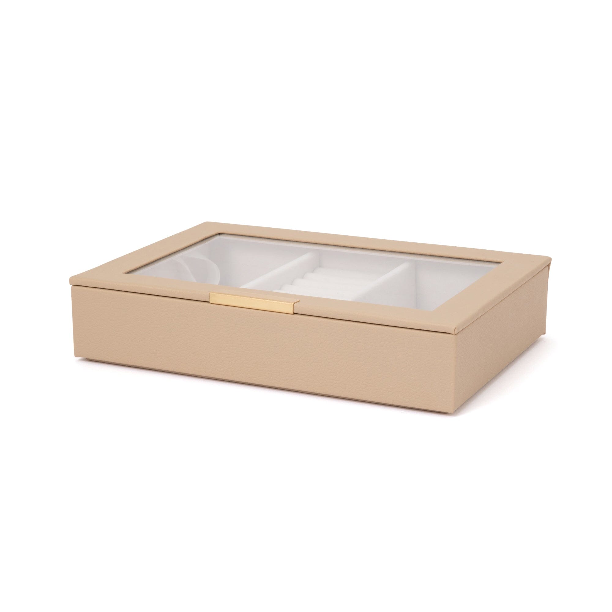 Stacking Jewelry Box with Display Lid Beige