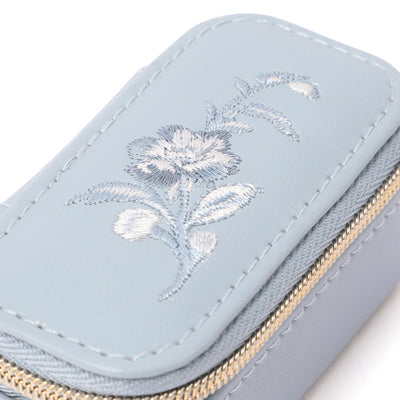 Embroidered Flower Mini Travel Jewelry Box, Blue