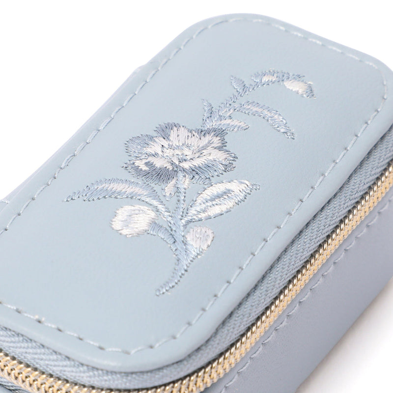 Embroidery Flower Mini Travel Jewelry Box, Blue