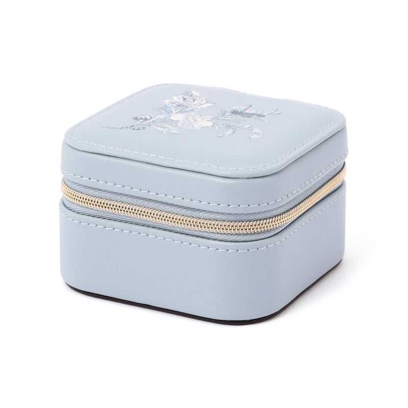 Embroidered Flower Travel Jewelry Box Small Blue