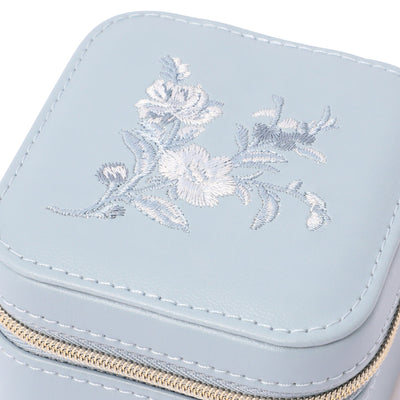 Embroidery Flower Travel Jewelry Box Small Blue