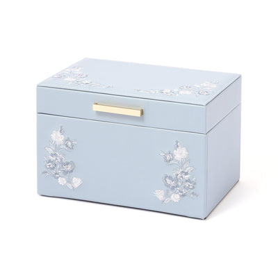 Embroidered Flower Jewelry Box Small Blue