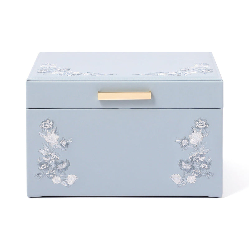 Embroidery Flower Jewelry Box Large Blue