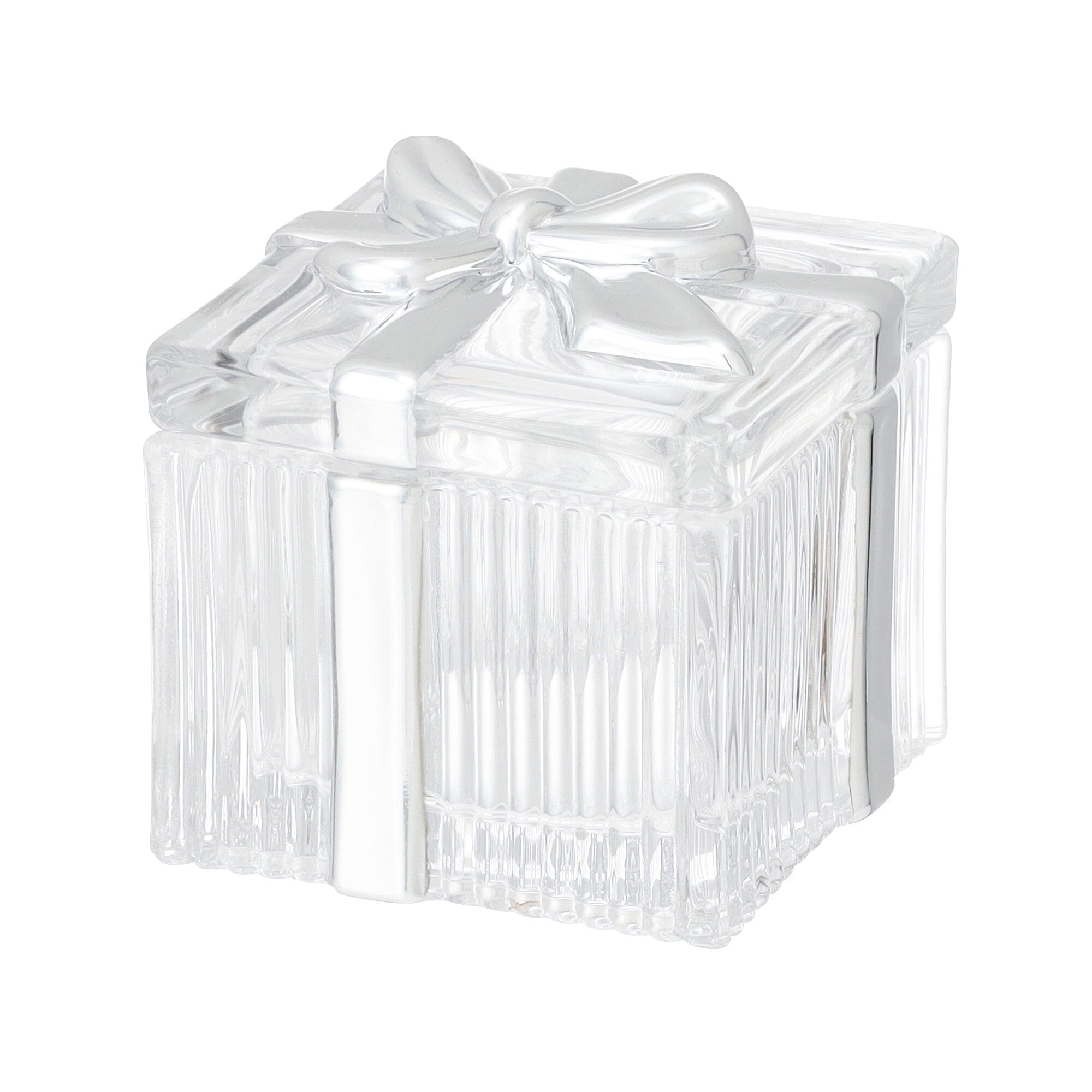Glass Trinket Box Square Silver