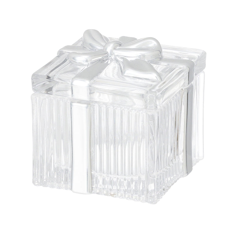 Glass Trinket Box Square Silver