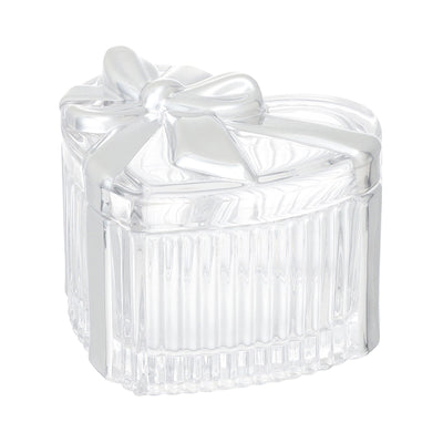 Glass Trinket Box Heart Silver