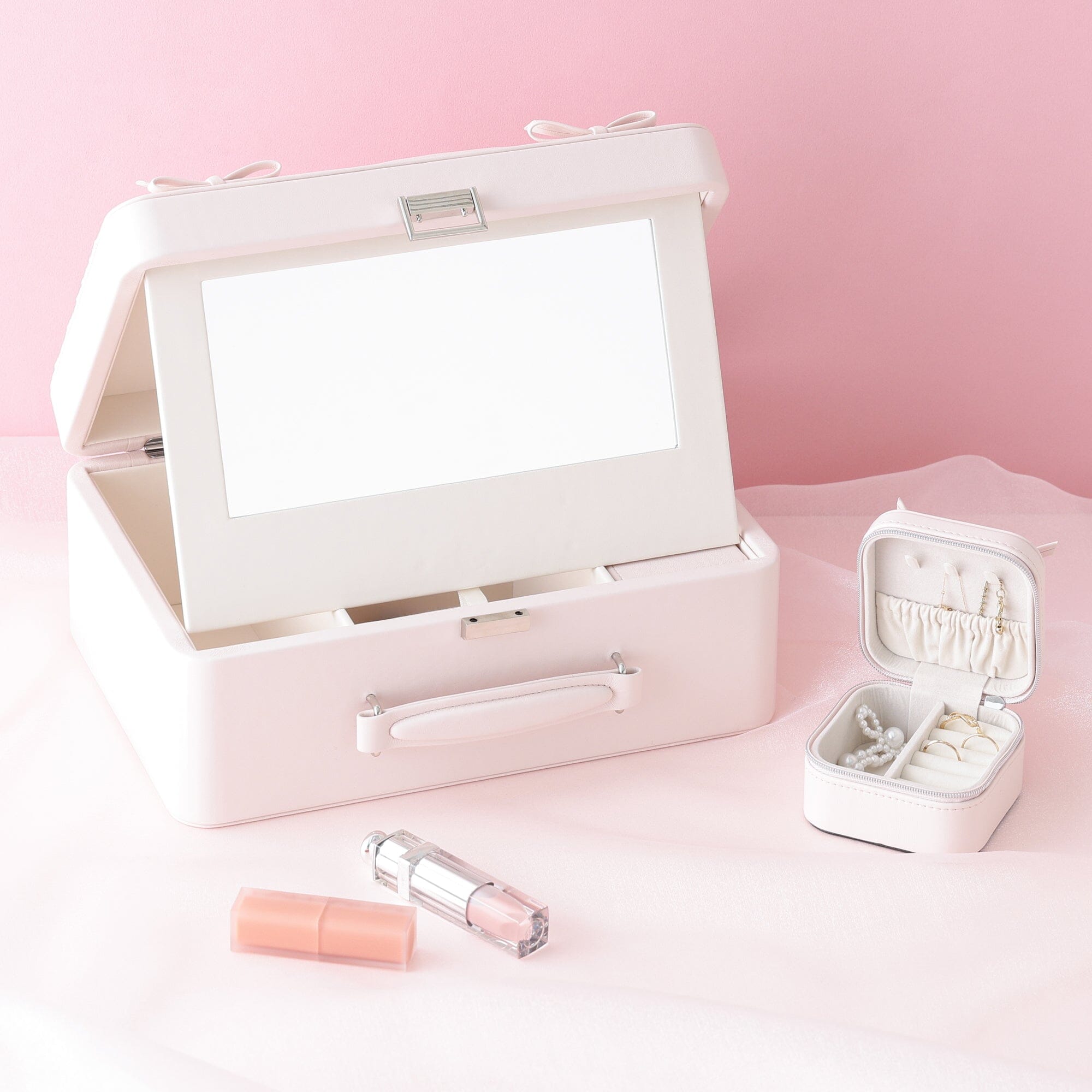Ribbon Travel Jewelry Box Small Light Pink