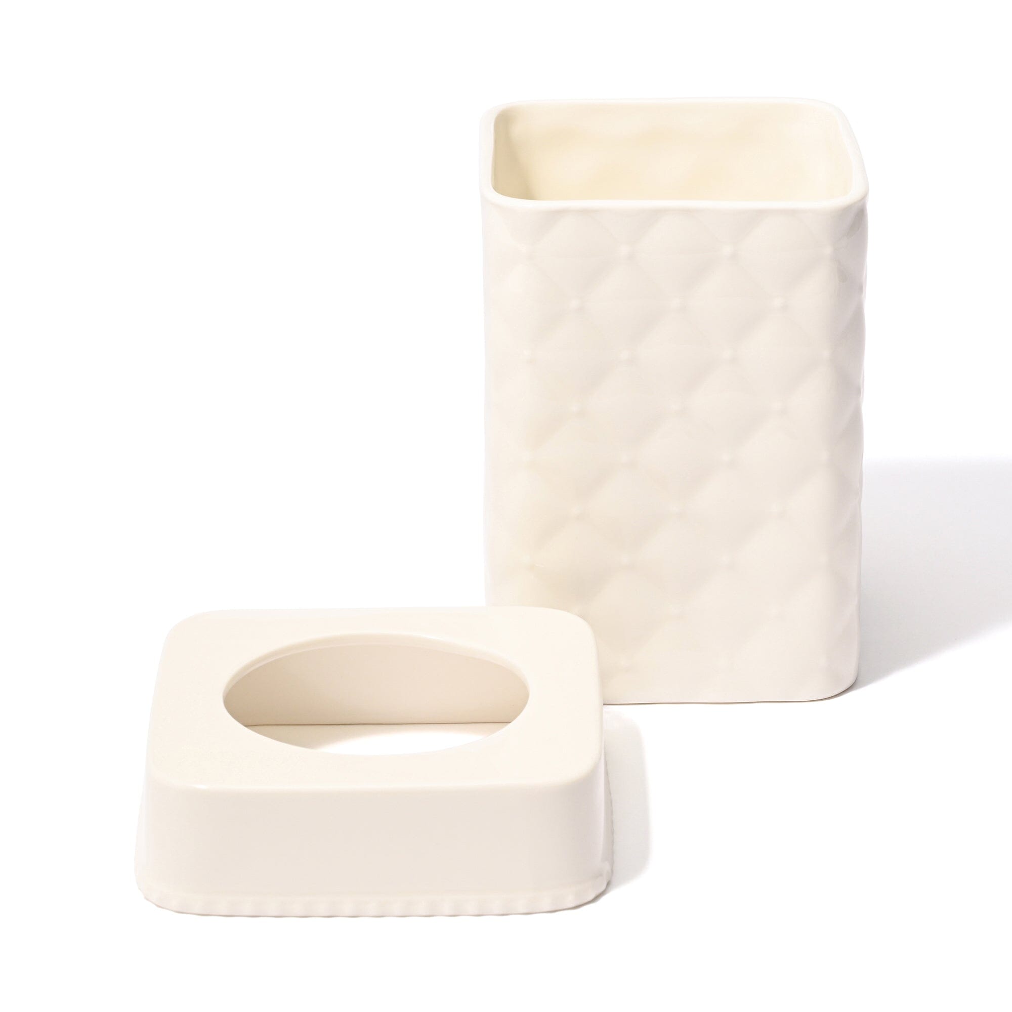 Ceramic Mini Dust Bin Quilt White